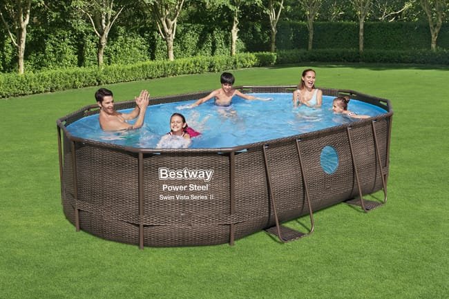 Piscine BESTWAY hors sol ovale Power Steel Swim Vista rotin 488 x 305 x 107cm 2